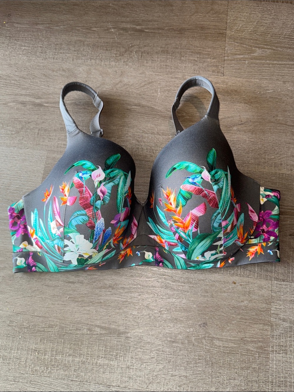 Cacique Gray Bra with Bright Tropical Floral Print